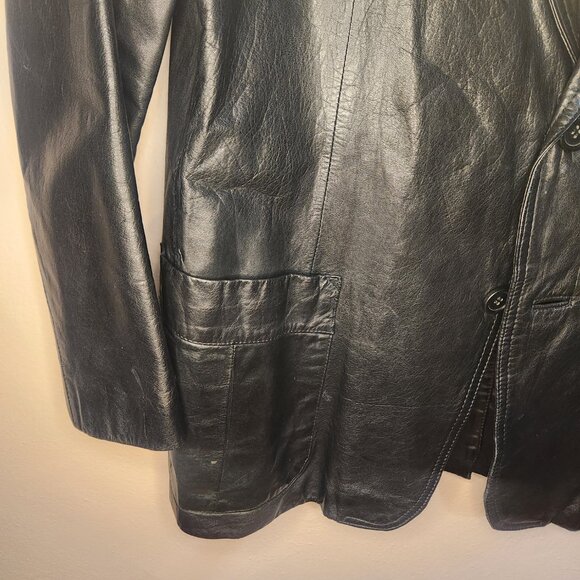 Y2K Vintage Bermans Black Mens Genuine Leather Blazer 2 Pocket 2 Button Size 42 - Picture 9 of 16